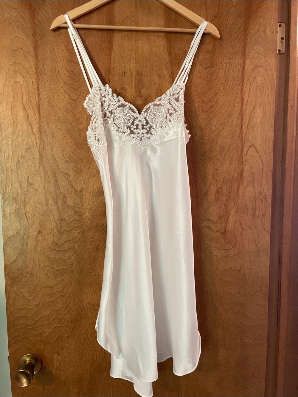 Private Luxuries Vintage Lace Trim Satin Feel Chemise Slip Nightie - White, L
